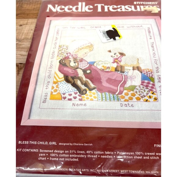 Needle Treasures Stitchery Bless This Child Girl Lamb Embroidery Needlecraft Kit - Picture 3 of 4